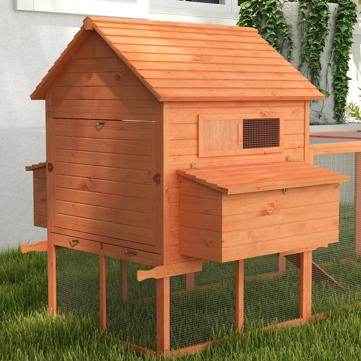 PawHut Wooden Chicken Coop With Run And Inner Hen House Space - 145 in