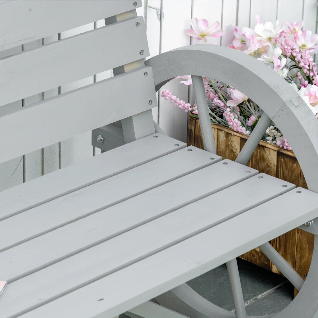 Outsunny Wooden Wagon Wheel Bench, 2-Person, Fir Wood, Carbonized, 41.5in L x 23.25in W x 29.5in H - 84B-183