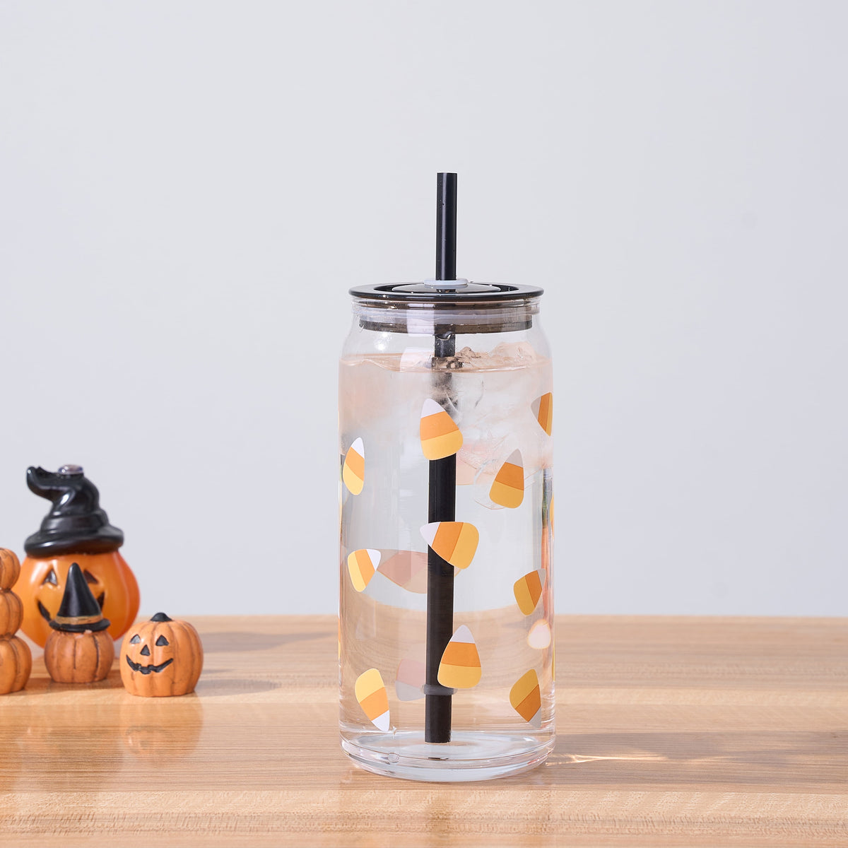 Way to Celebrate Halloween Candy Corn Glass Can Sipper Tumblers, 20 oz, 2-Pack