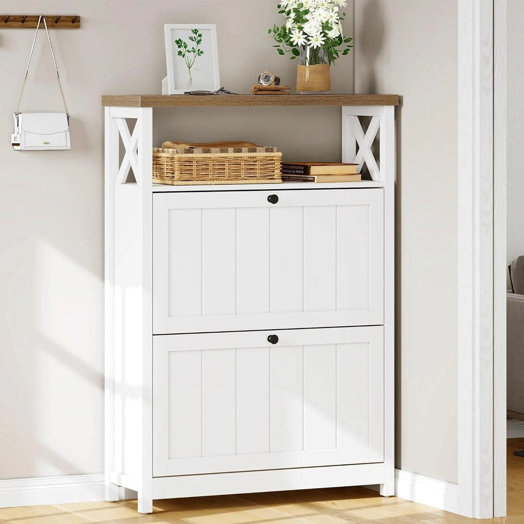 Shoe Storage Cabinet Organizer With 2 Compartments, 9.8 x 31.5 x 43.5 Inches