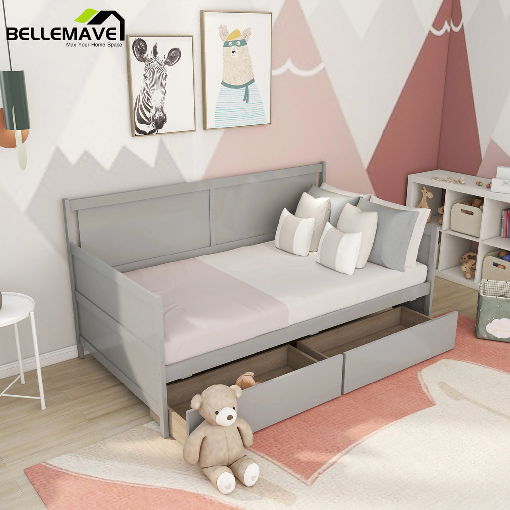 Bellemave Twin Wood Storage Daybed With 2 Drawers, Gray