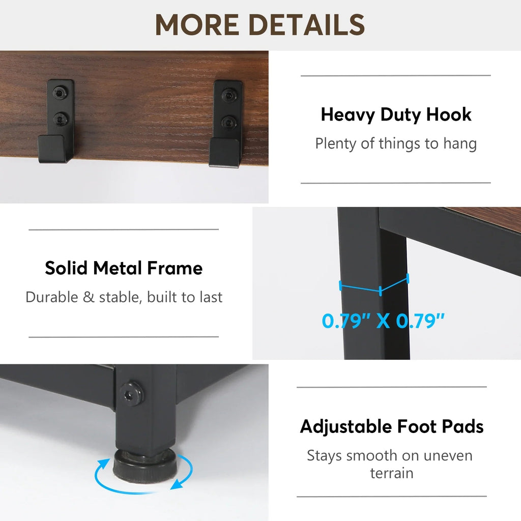 5-in-1 Entryway Hall Tree With Coat Rack, Shoe Bench, 7 Hooks, 3 Cubbies And 3-Tier Shoe Rack