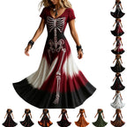 KICILVS Gothic Clothes For Women Black Spiderweb And Spider Print Flowing V Neck Long Maxi Dress Halloween Cosplay Gothic Party Dress