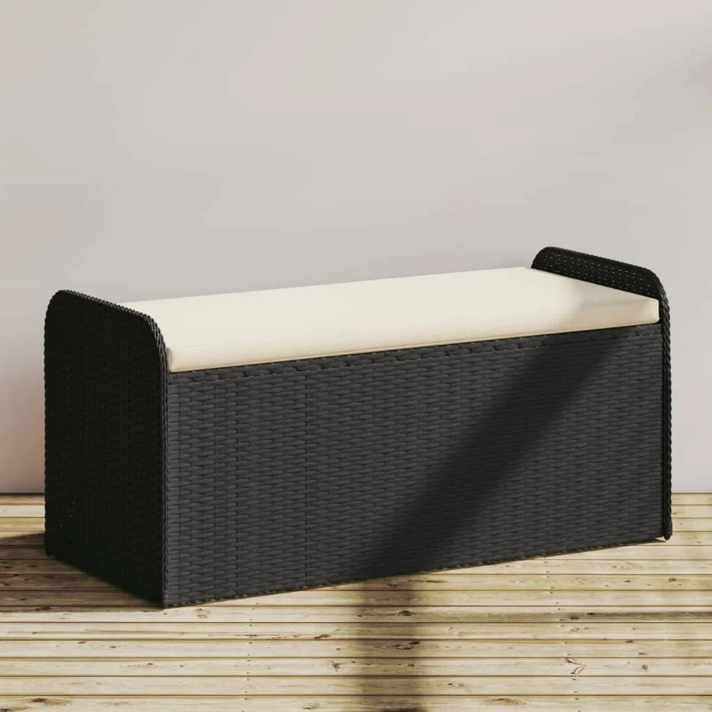 vidaXL Outdoor Poly Rattan Storage Bench With Cushion, Black, 45.3 x 20.1 x 20.5 in