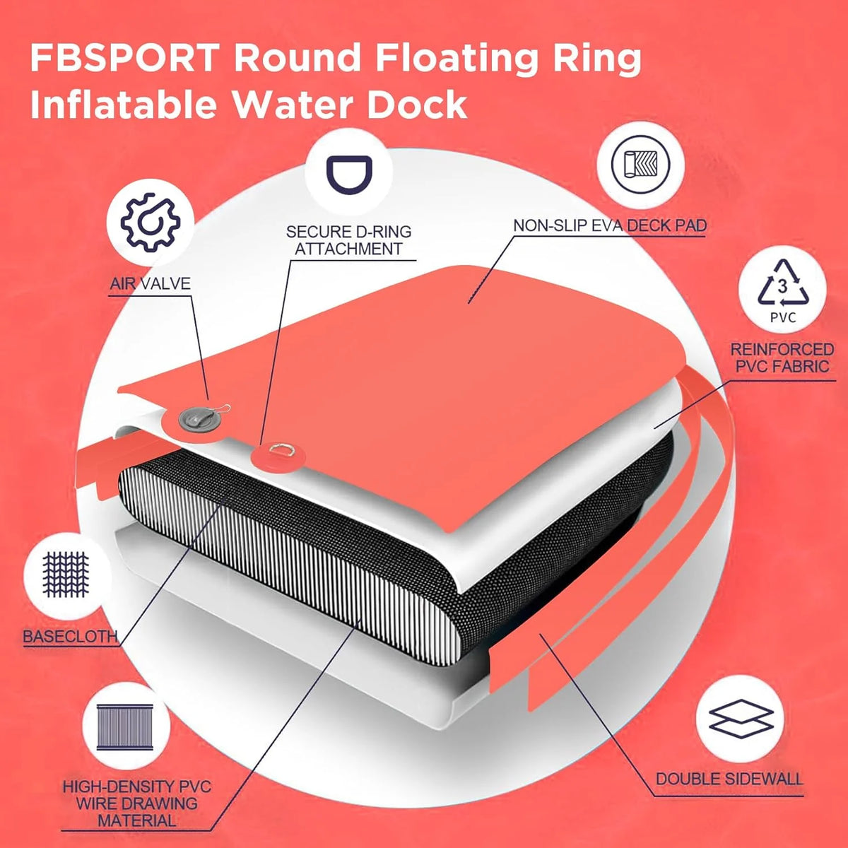 FBSPORT 8ft Inflatable Water Hammock Floating Platform