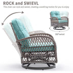 3-Piece Patio Swivel Rocking Chair Set With Glass Top Table - 2 Chairs