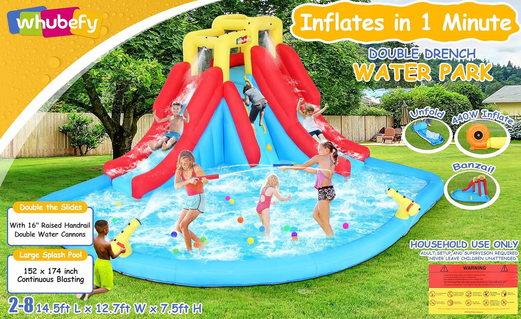 ROOJER Inflatable Water Slide Bounce House 8-in-1 With 450W Blower - Crocodile Water Park
