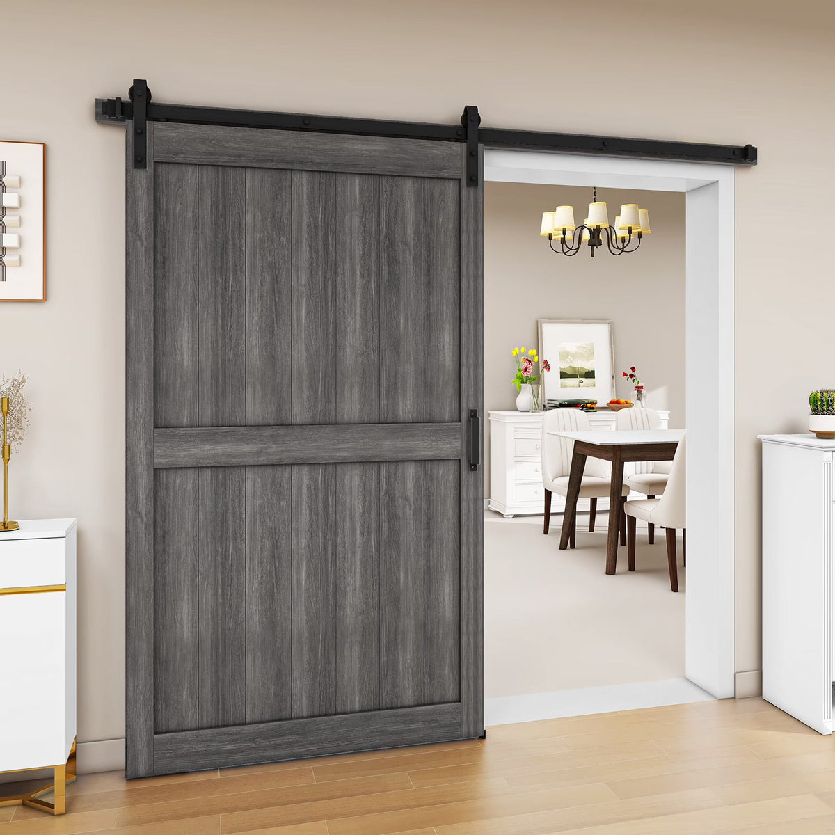 Uforic Sliding Barn Door With Hardware Kit, 48 x 84 in, Gray