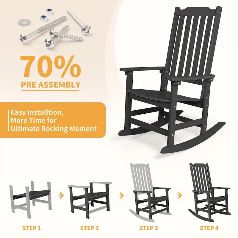 Vrakae Patio High-Back Rocking Chairs, 2-Piece, 21 x 34.6 x 46 Inches