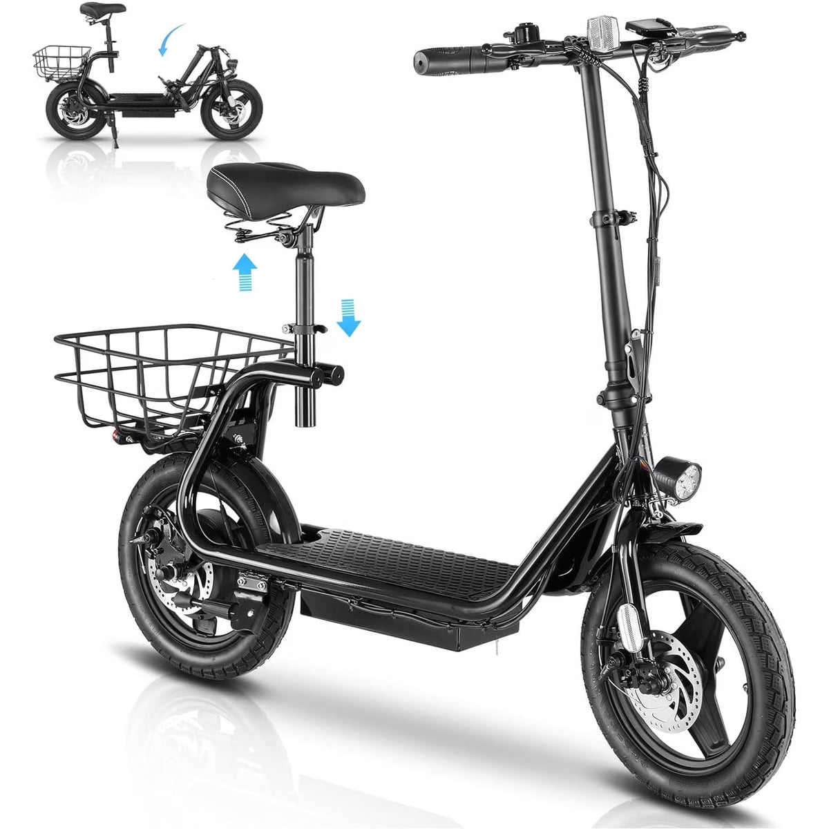 SANOPY Electric Scooter With Seat for Adults, 350W, 15 Miles, 20 Mph, 36V 5.2Ah, 14 inch Tire - Black
