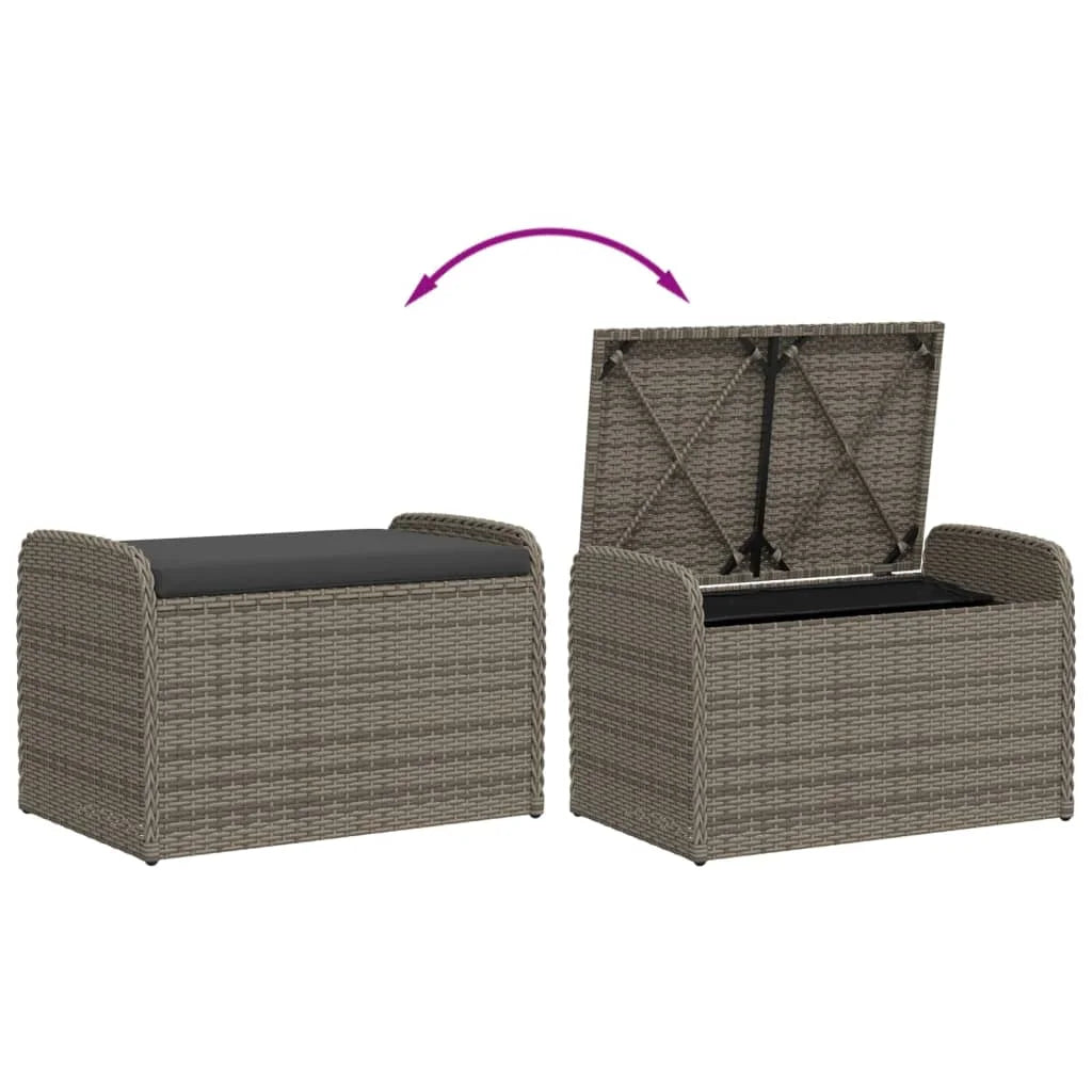 vidaXL Outdoor Poly Rattan Storage Bench With Cushion, Black, 45.3 x 20.1 x 20.5 in