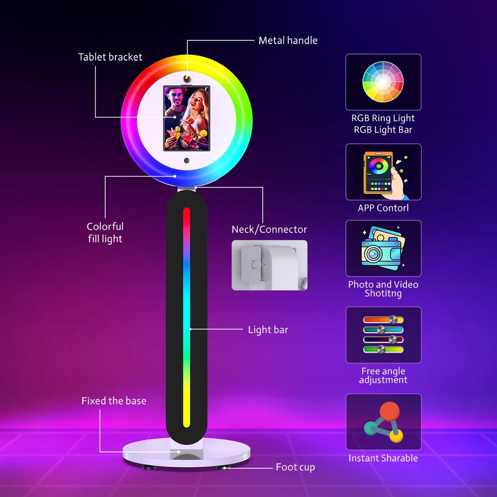 Portable iPad Photo Booth Stand With Ring Light and Remote App Control