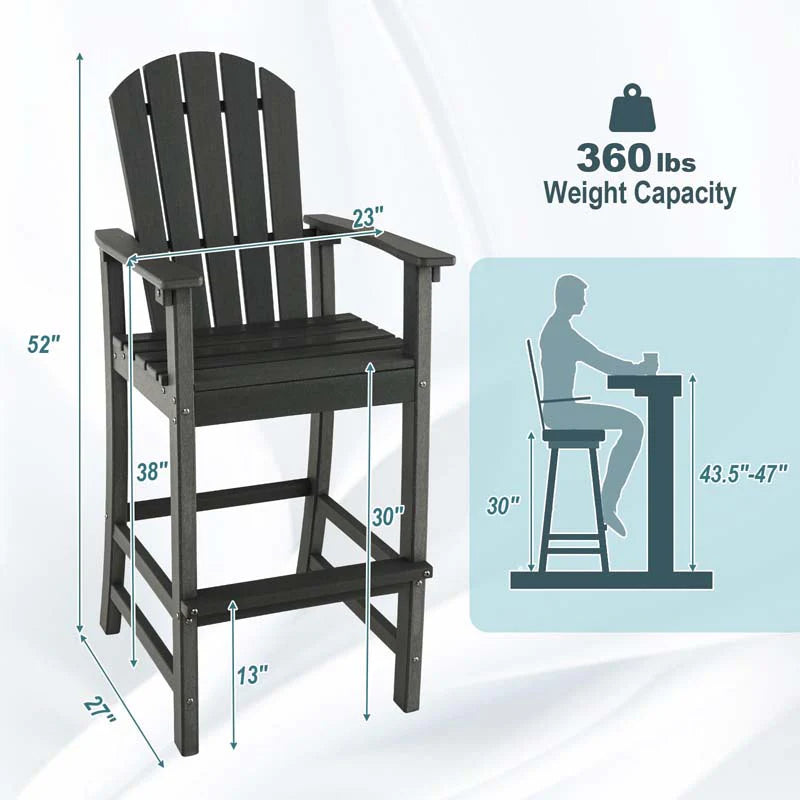 Outdoor HDPE Tall Adirondack Counter Height Bar Stool With Armrests And Footrest - 30Quot