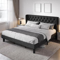 Allewie King Size Upholstered Bed Frame With Button Tufted Wingback Headboard, Black