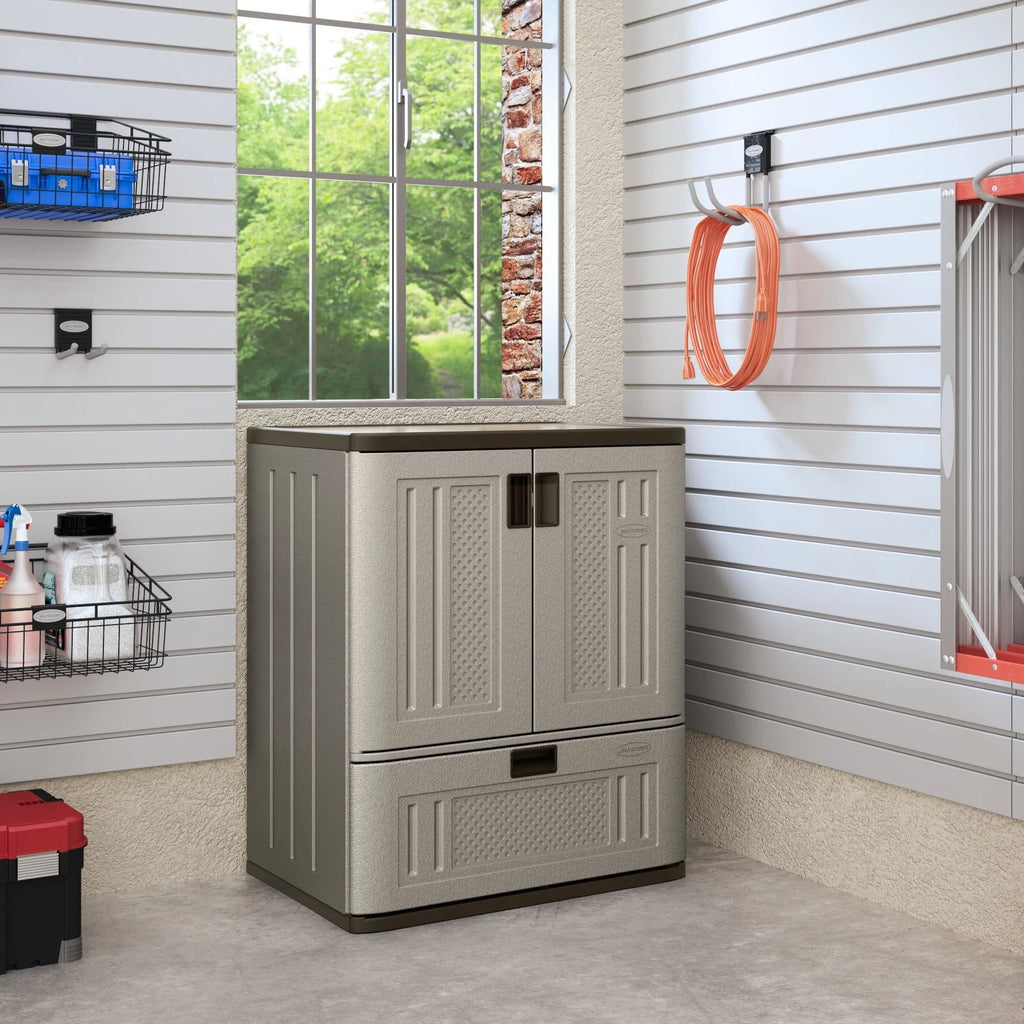 Suncast Single Drawer Resin Base Storage Cabinet - Platinum Metallic