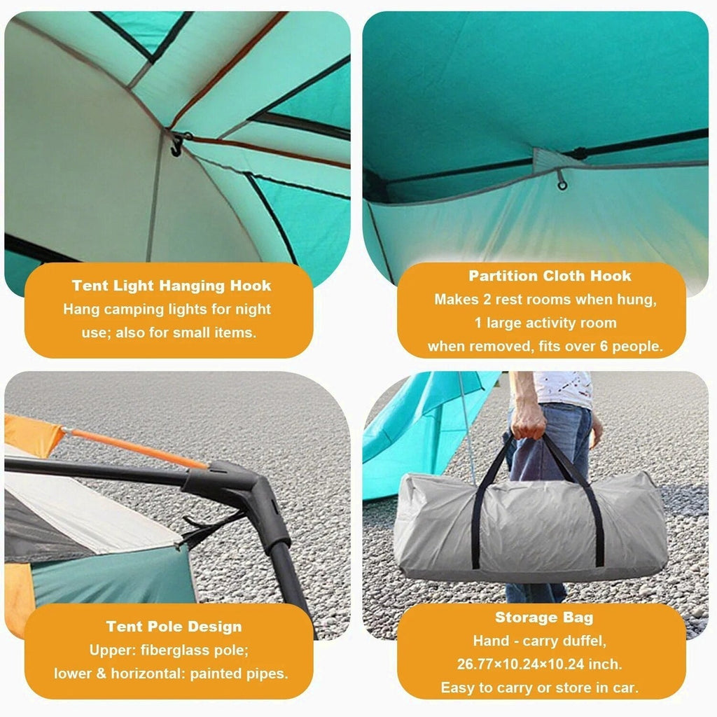 KFeng 12 Person Camping Tent, 2 Rooms, 3 Mesh Doors, 3 Mesh Windows, Brown