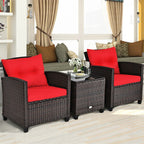 3-Piece Rattan Patio Conversation Set With Cushions And Coffee Table