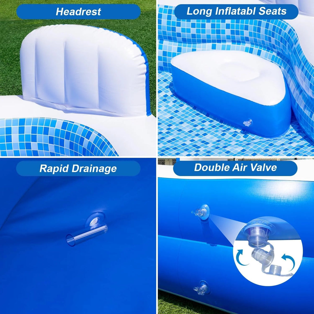 Family Inflatable Swimming Pool 121 x 90 x 22 in With Electric Pump, 2 Seats And 2 Headrests