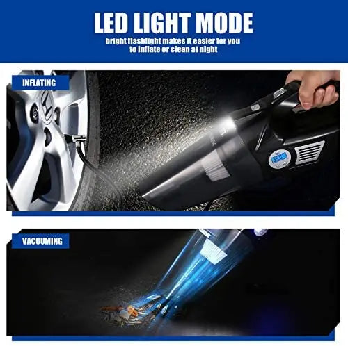 VARSK 4-in-1 Car Vacuum Cleaner And Tire Inflator, 12V With LCD Display And LED Light