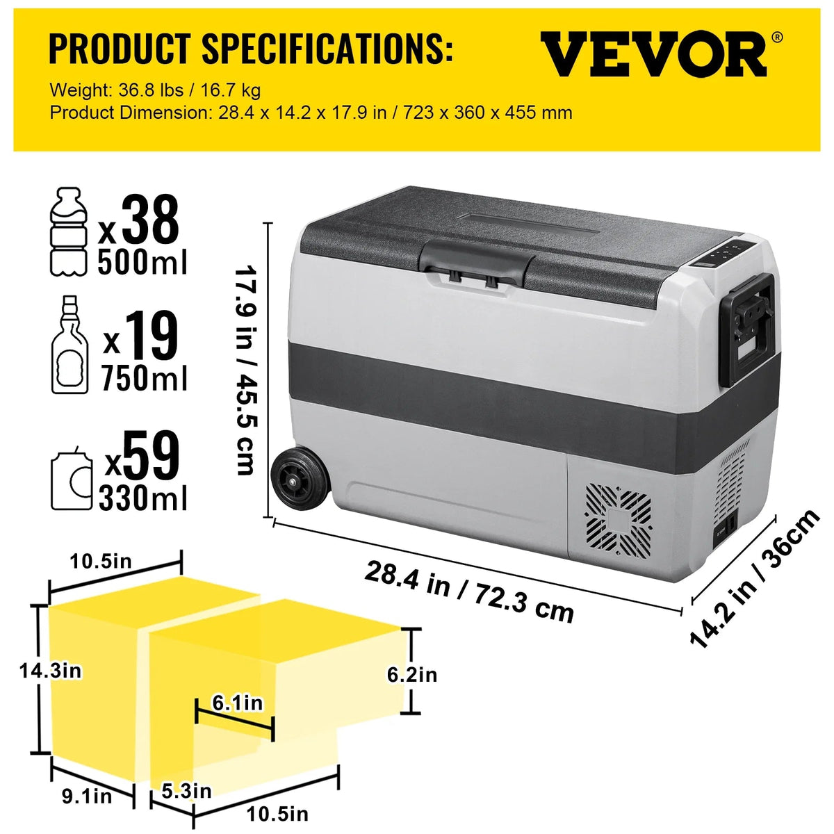 VEVOR Dual-Zone Car Refrigerator Freezer, 48QT - T45K