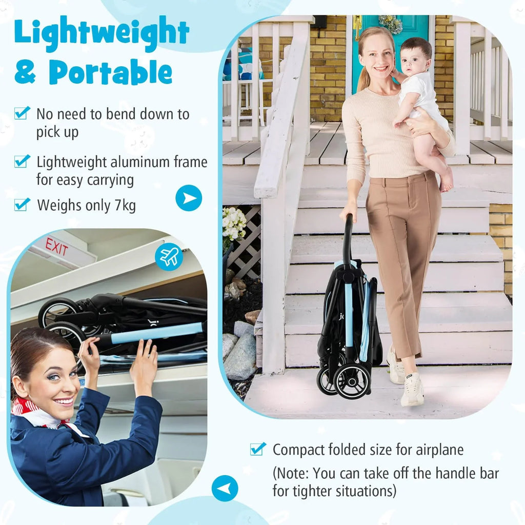 Compact Travel Stroller With Adjustable Backrest, Canopy And 7 kg Weight - 6-36 Months
