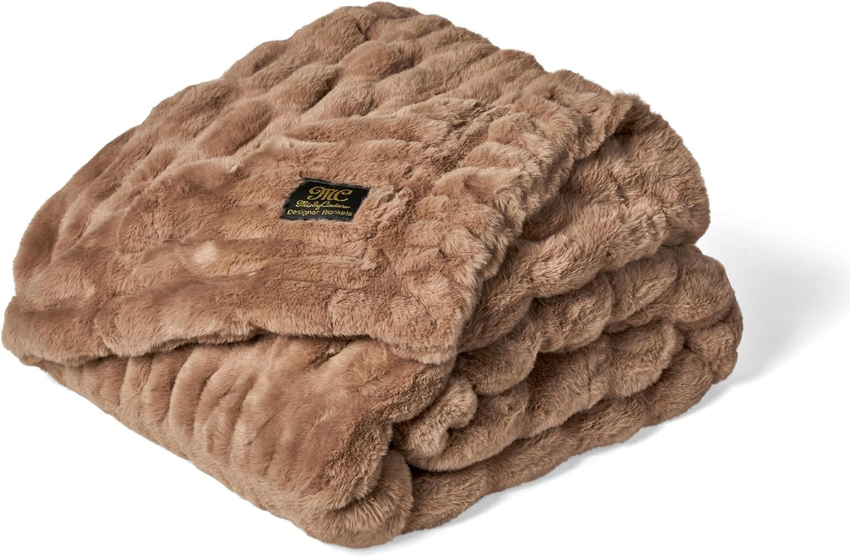 Minky Couture Hugs Extra Plush Stretchy Bubbled Throw Blanket - Travel, Milk Chocolate