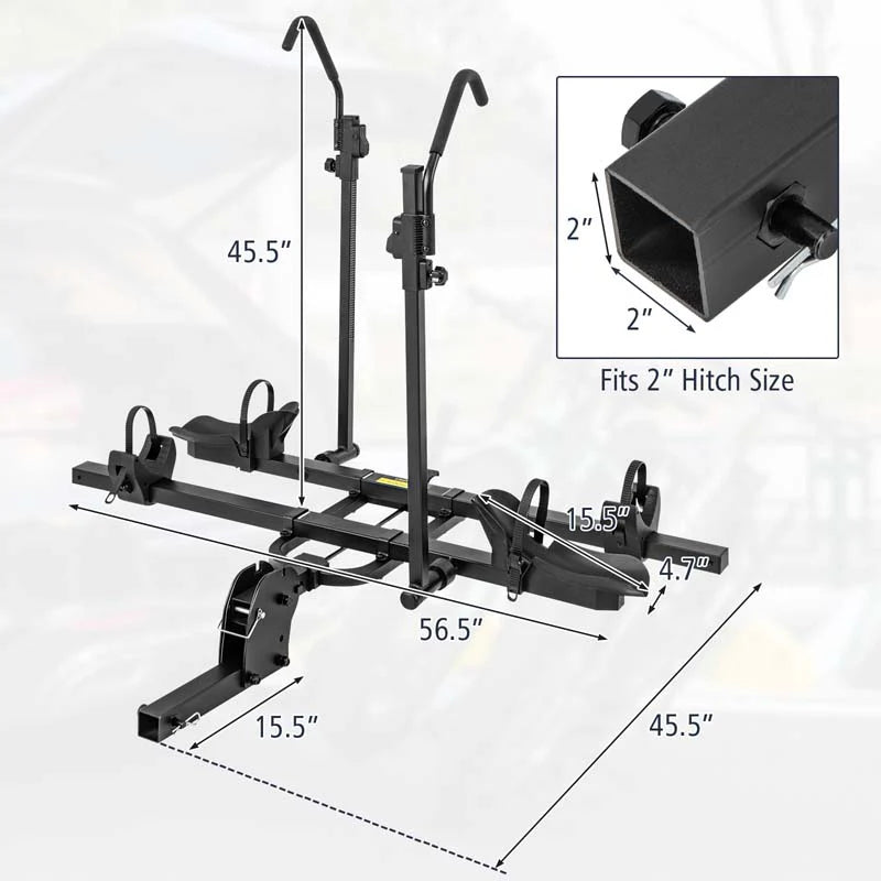 2 Inch Foldable Hitch Mount Bike Rack, 2 Bikes, Platform Carrier - Black