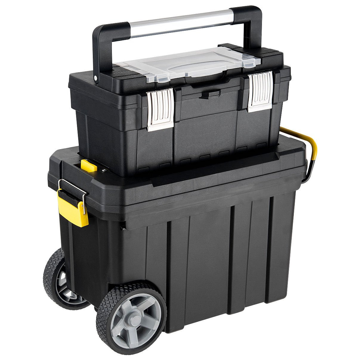 2-in-1 Rolling Plastic Toolbox Set With 6-Inch Wheels, Black