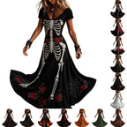 KICILVS Gothic Clothes For Women Black Spiderweb And Spider Print Flowing V Neck Long Maxi Dress Halloween Cosplay Gothic Party Dress