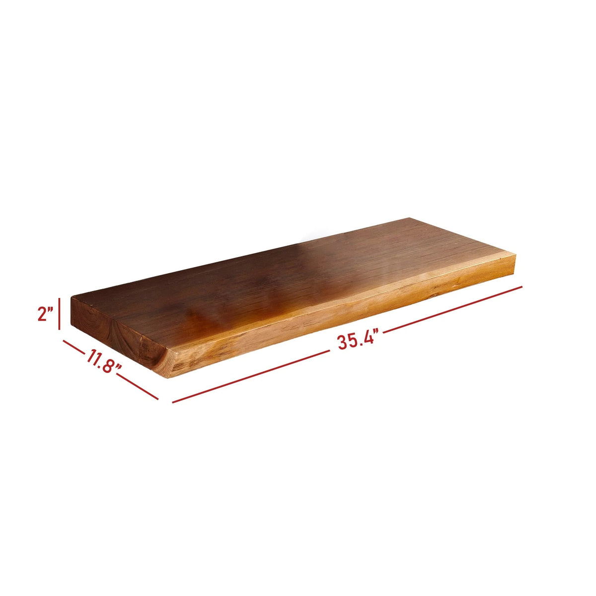 1 Piece Teak Wood Live Edge Rustic Floating Wall Shelf - 24, 36, 42