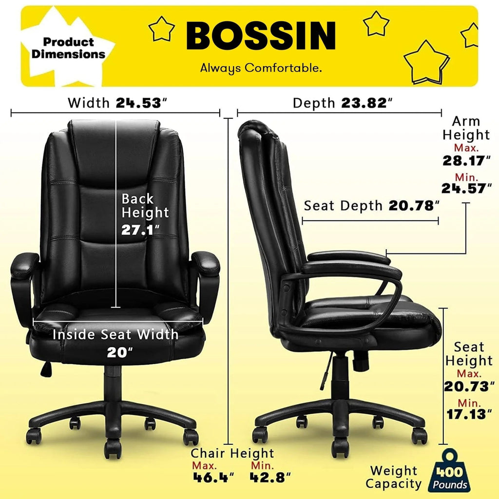 High-Back Ergonomic Leather Executive Office Chair, 400 lb Capacity