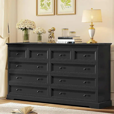 10-Drawer Wooden Dresser - Tall Chest Of Drawers