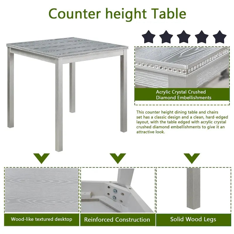 Modern 5-Piece Counter Height Dining Set With Square Table And 4 Upholstered Chairs