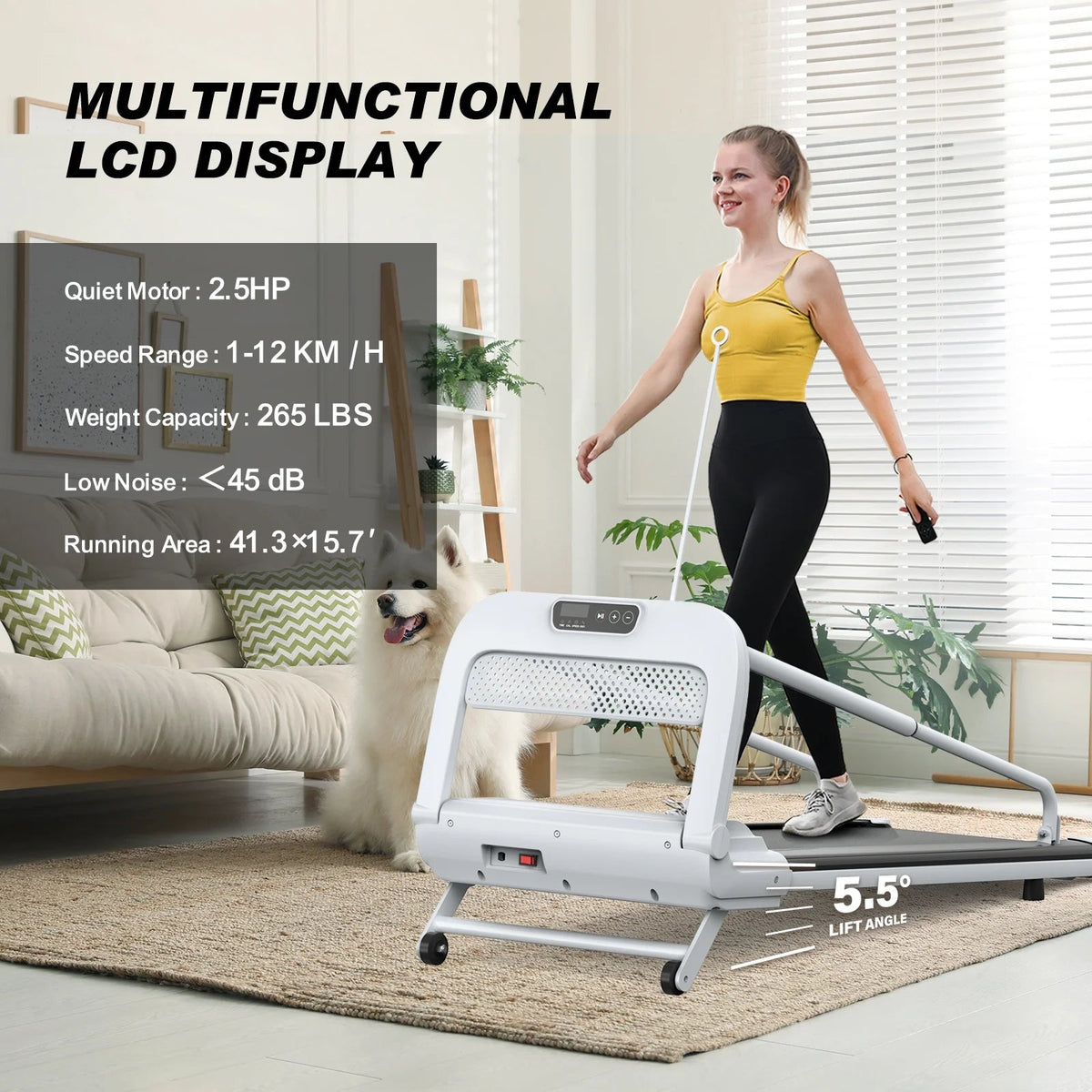 Ambifirner 2 In 1 Dog Treadmill For Small/Medium Dogs, 265 lbs Weight Capacity, Off White