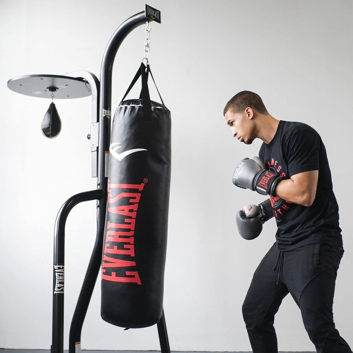 Everlast 2 Station Dual Heavy And Speed Bag Stand - Heavy-Duty Powder Coated Steel