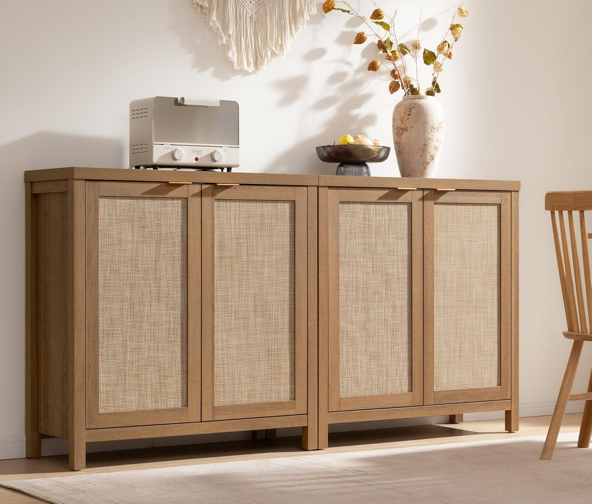 SICOTAS Sideboard Buffet Cabinet, 13.9in D x 68.6in W x 35.4in H, Oak, 2 Pcs