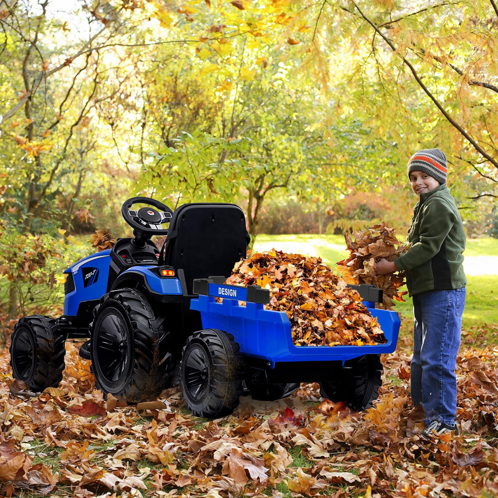 3-in-1 Ride-On Tractor 24V Electric Excavator & Bulldozer With Remote Control, LED, Music, USB/Bluetooth - Bright-Blue