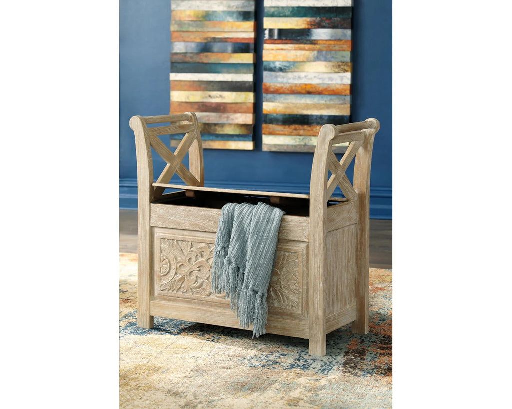 Signature Design by Ashley Accent Bench, Whitewash - Fossil Ridge