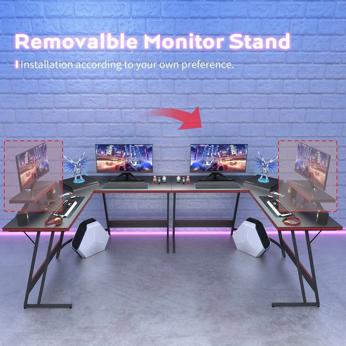 L-Shaped Gaming Computer Corner Desk With Monitor Stand - 220 lbs Capacity