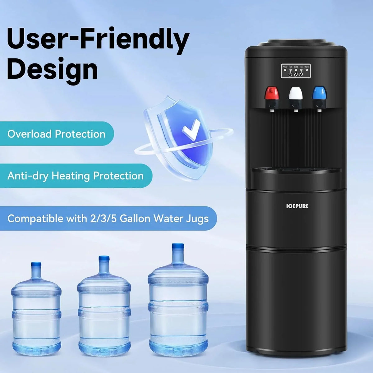 ICEPURE 3-in-1 Top Loading Water Dispenser With Ice Maker, 26.5lbs/24H, Black