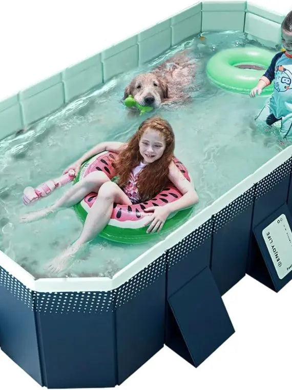 Foldable Hard Plastic Outdoor Swimming Pool For Kids & Adults - 158in x 76in x 20in