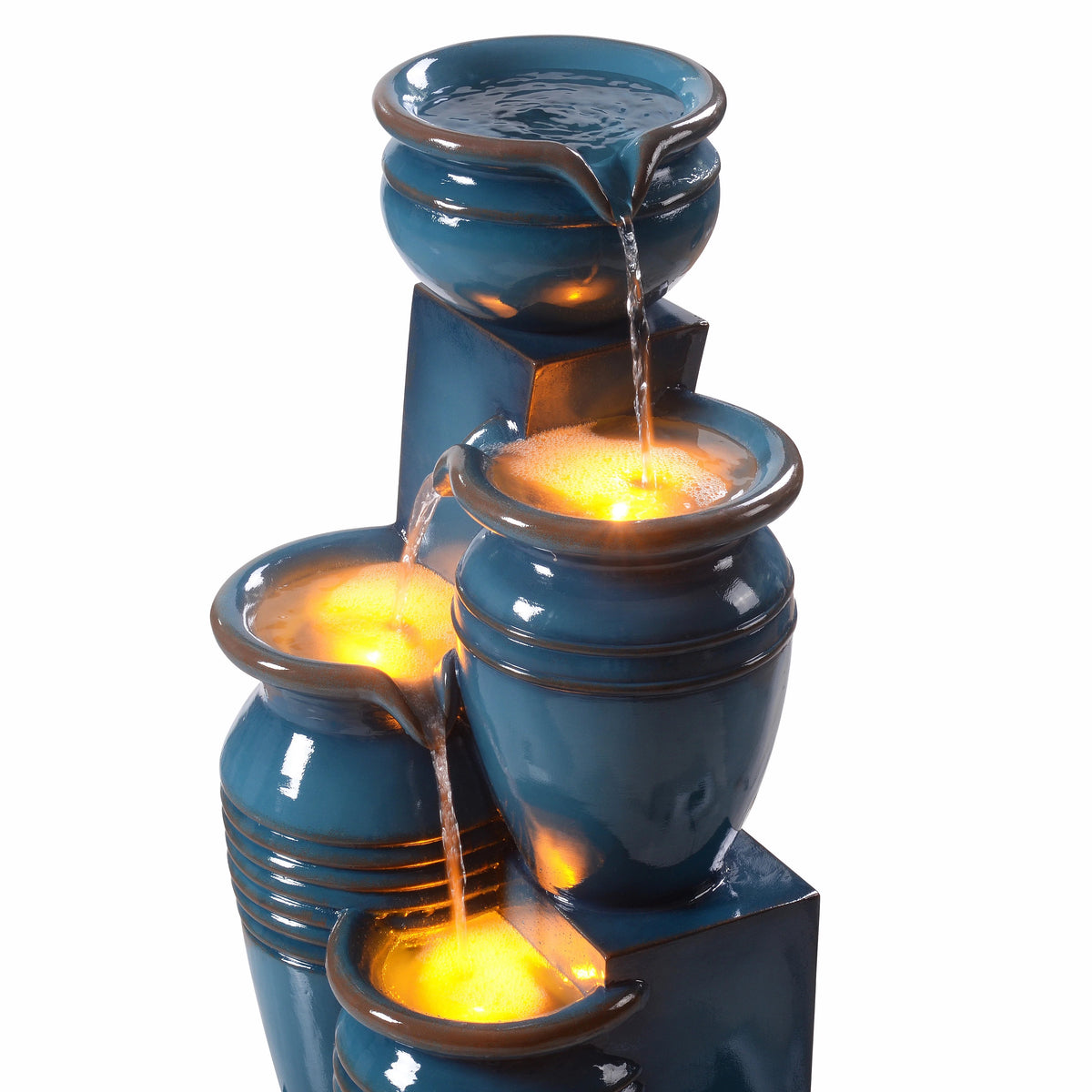 Teamson Home 28.74 in Solar 4-Tier Cascading Bowl Water Fountain With LED Lights - Navy