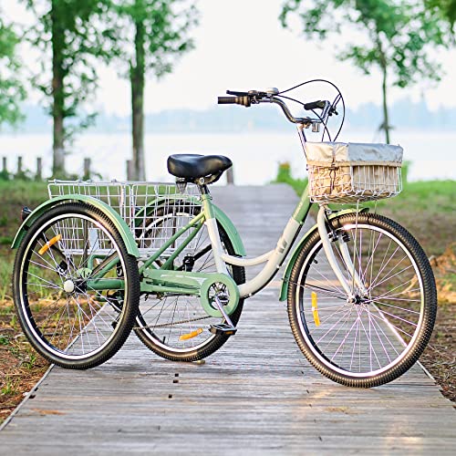 Viribus Adult Tricycle, 24 Inch, 7 Speed, 3 Wheel With Baskets