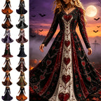 KICILVS Gothic Clothes For Women Black Spiderweb And Spider Print Flowing V Neck Long Maxi Dress Halloween Cosplay Gothic Party Dress