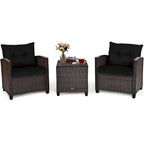 3-Piece Rattan Patio Conversation Set With Cushions And Coffee Table