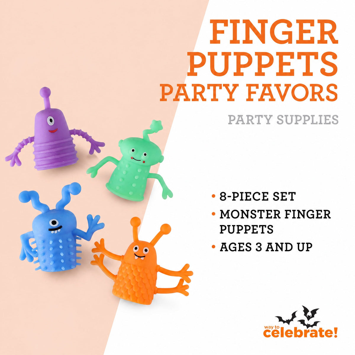 Finger Puppets Party Favors, Multicolor, 8 Count, Halloween by Way To Celebrate