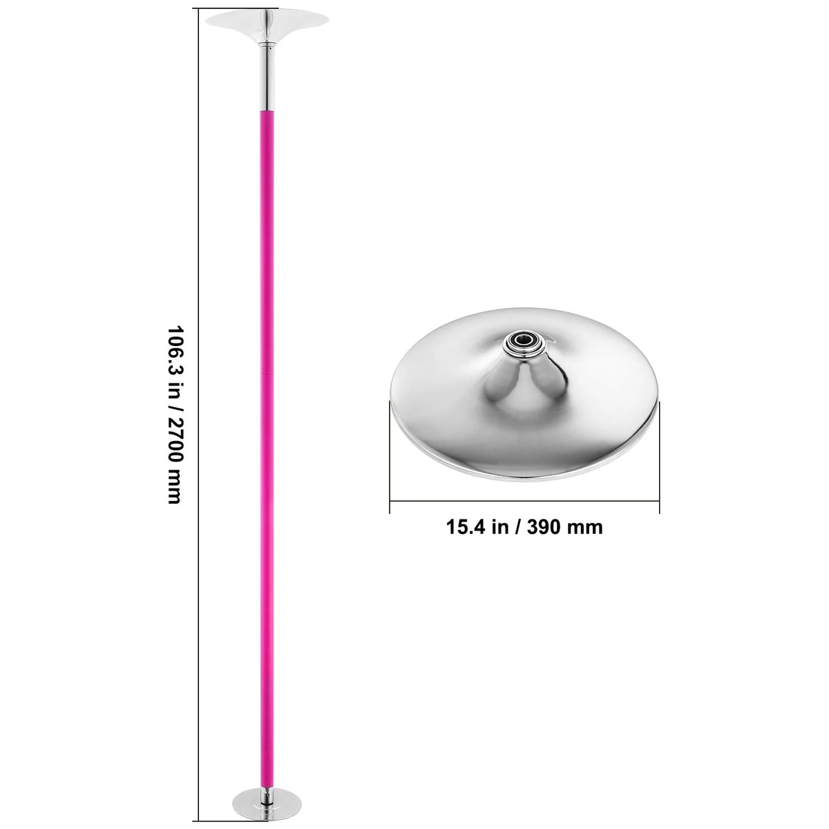 KFFKFF Dance Pole Set, 45mm Stainless Steel, Silver - HM-590S