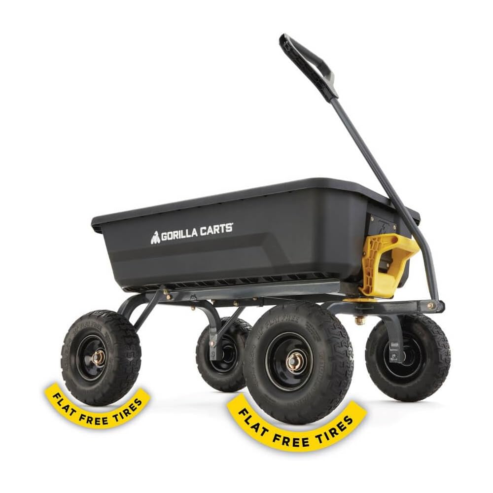 Gorilla Carts Poly Garden Dump Cart, 4 Cu. Ft., 600 lb Capacity, 10-Inch No-Flat Tires - Black