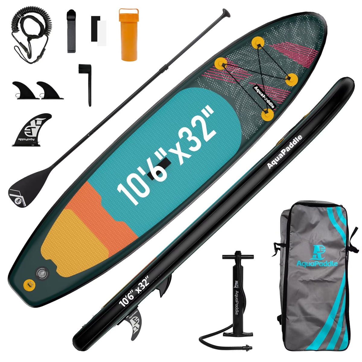 LNOW 10'6 Inflatable Stand Up Paddle Board, 6 ft Thick - Triple Action Pump