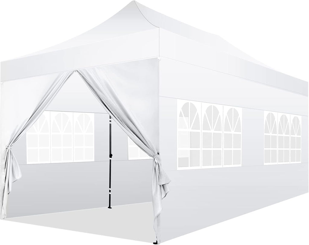 COBIZI Pop-Up Canopy 10 x 20 ft, White, 6 Sidewalls